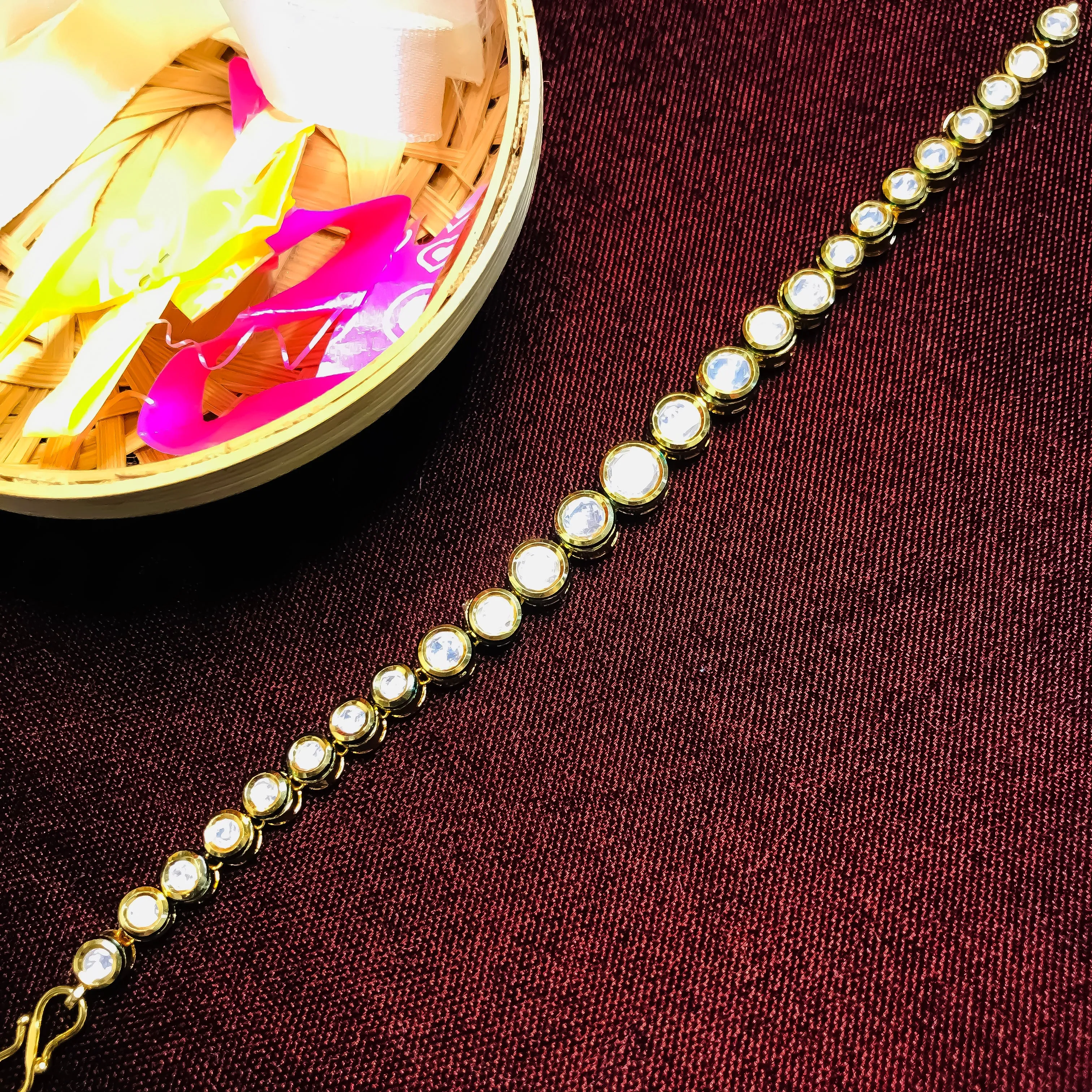 Designer Gold Plated Royal Kundan Openable Bracelet (Design 142)