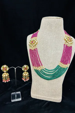 Designer Multi-Layer Royal Kundan Long Necklace with Earrings (D264)