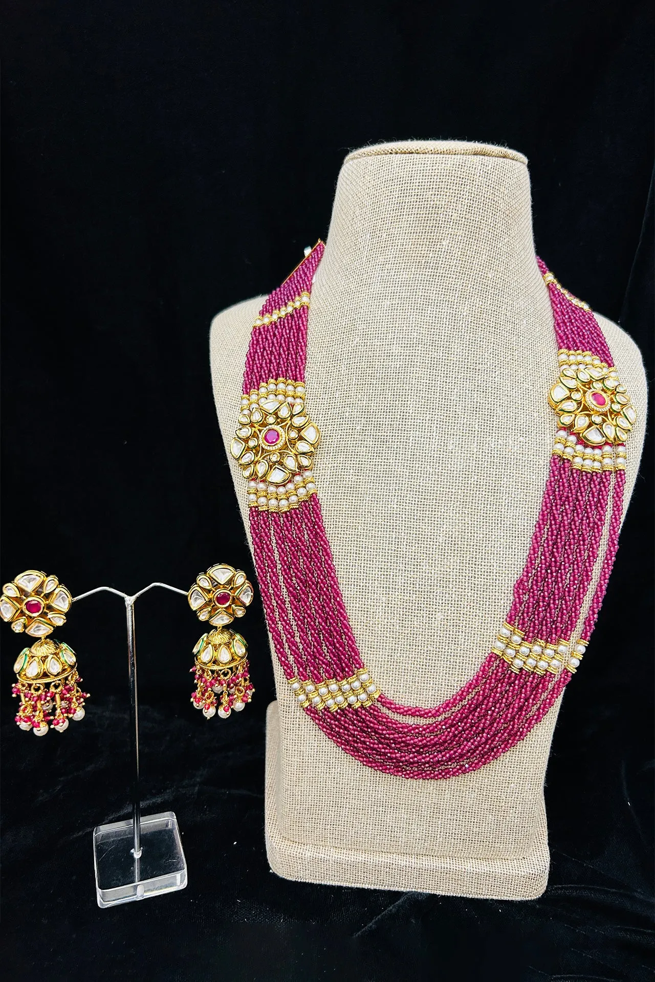 Designer Multi-Layer Royal Kundan Long Necklace with Earrings (D264)