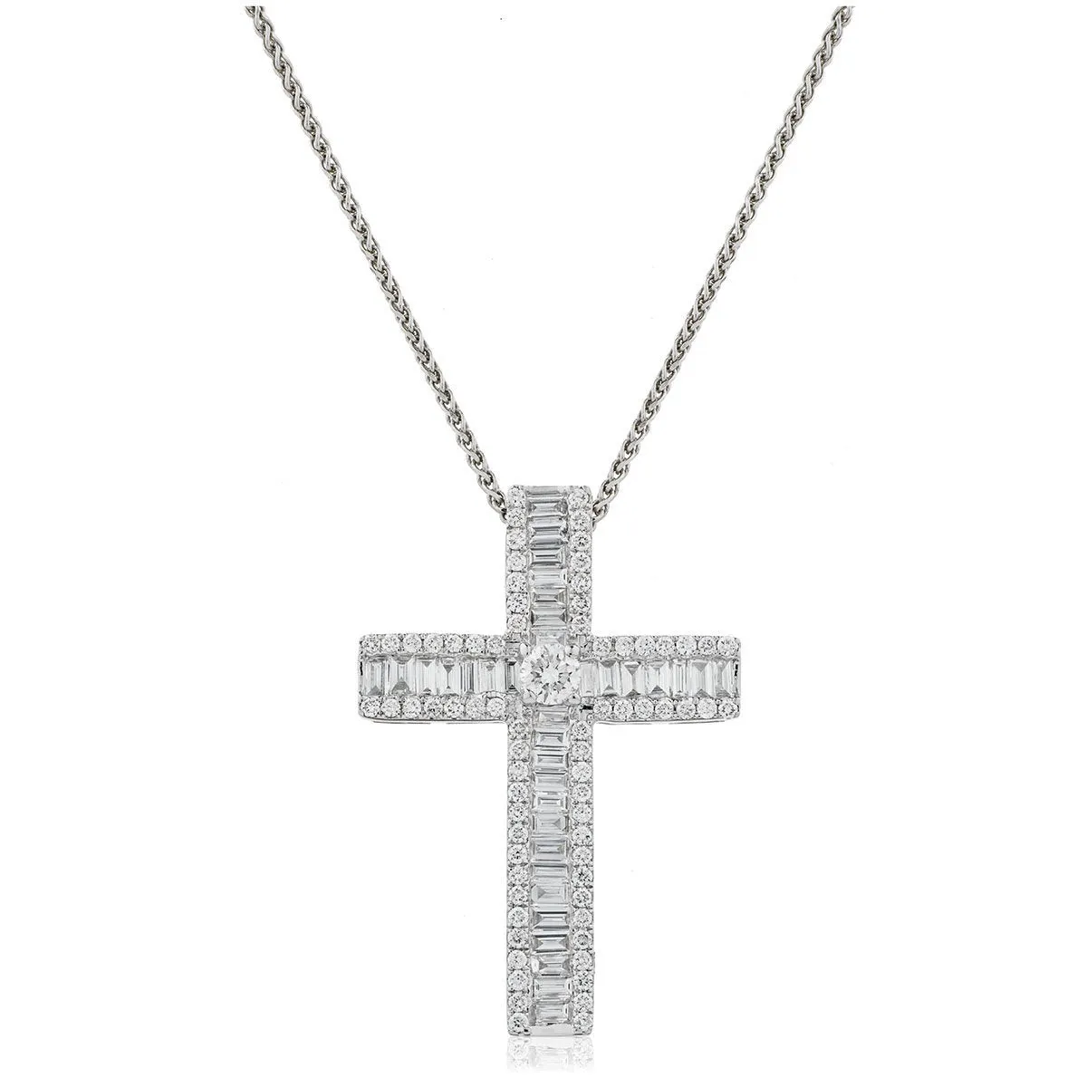 Diamond Cross Pendant Necklace 3.00ct G SI Quality in 18k White Gold