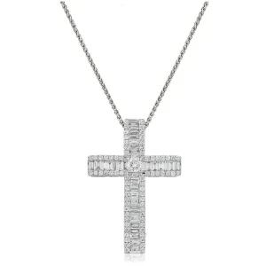 Diamond Cross Pendant Necklace 3.00ct G SI Quality in 18k White Gold