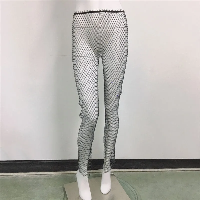 Diamond pants sexy fishing net split pants