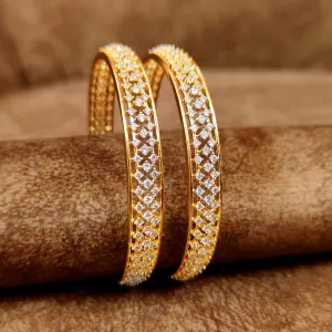 DIAMOND PATTERN GOLD PLATED CZ FINE BANGLES