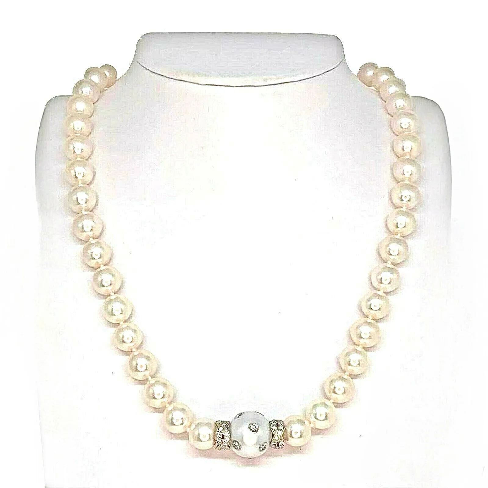 Diamond South Sea Akoya Pearl Necklace 14k Gold 13 mm 18" Certified $12,950 921560