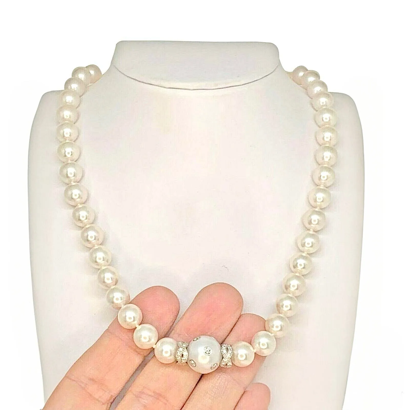 Diamond South Sea Akoya Pearl Necklace 14k Gold 13 mm 18" Certified $12,950 921560