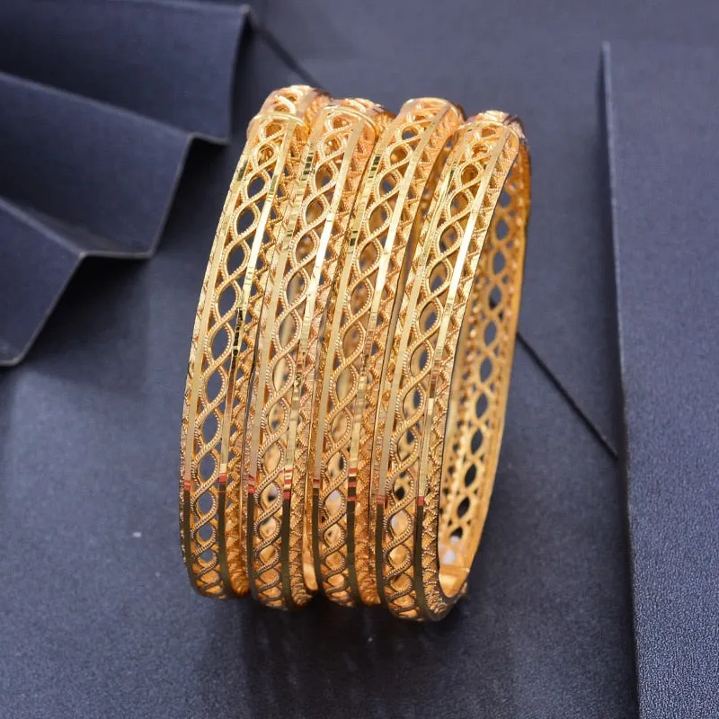 Dubai India Africa Gold Color Bangles For Women Gold lattice Bangles