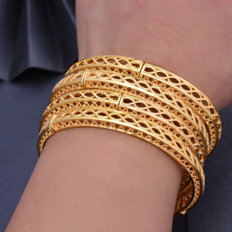 Dubai India Africa Gold Color Bangles For Women Gold lattice Bangles