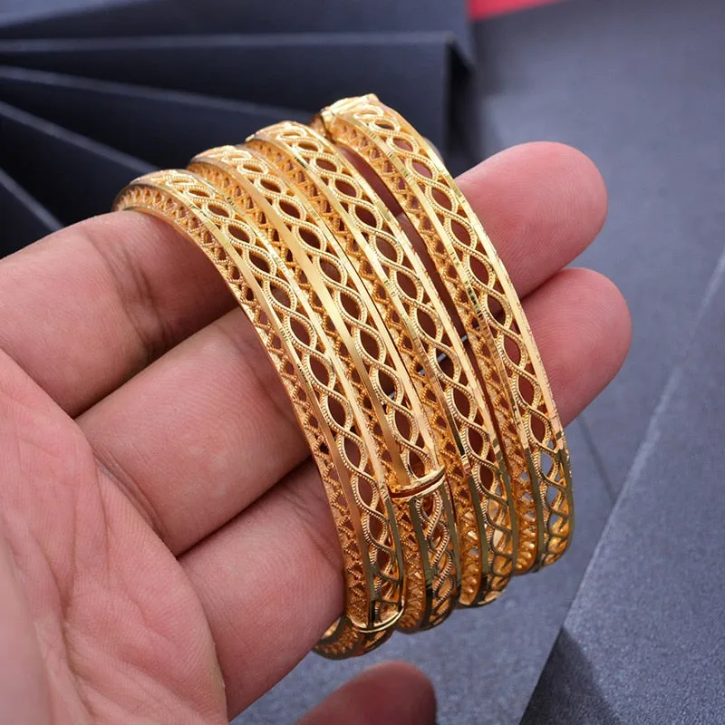 Dubai India Africa Gold Color Bangles For Women Gold lattice Bangles