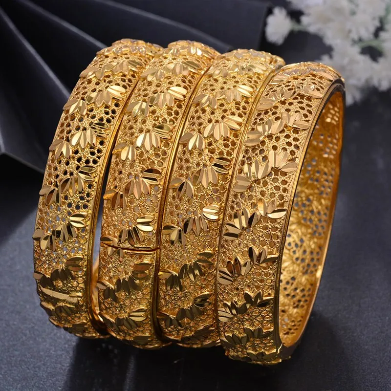 Dubai Luxury Flower Bracelet  4pcs/lot Gold color Bangles for Women