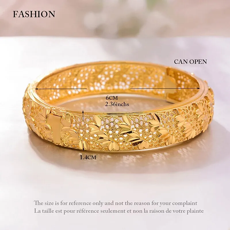 Dubai Luxury Flower Bracelet  4pcs/lot Gold color Bangles for Women