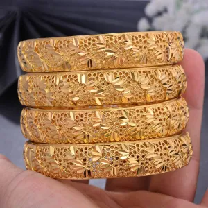 Dubai Luxury Flower Bracelet  4pcs/lot Gold color Bangles for Women