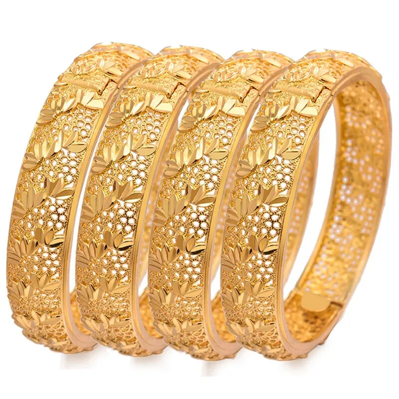 Dubai Luxury Flower Bracelet  4pcs/lot Gold color Bangles for Women