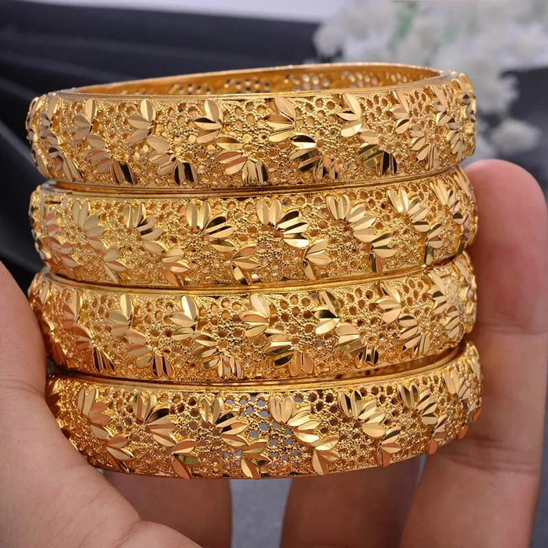 Dubai Luxury Flower Bracelet  4pcs/lot Gold color Bangles for Women