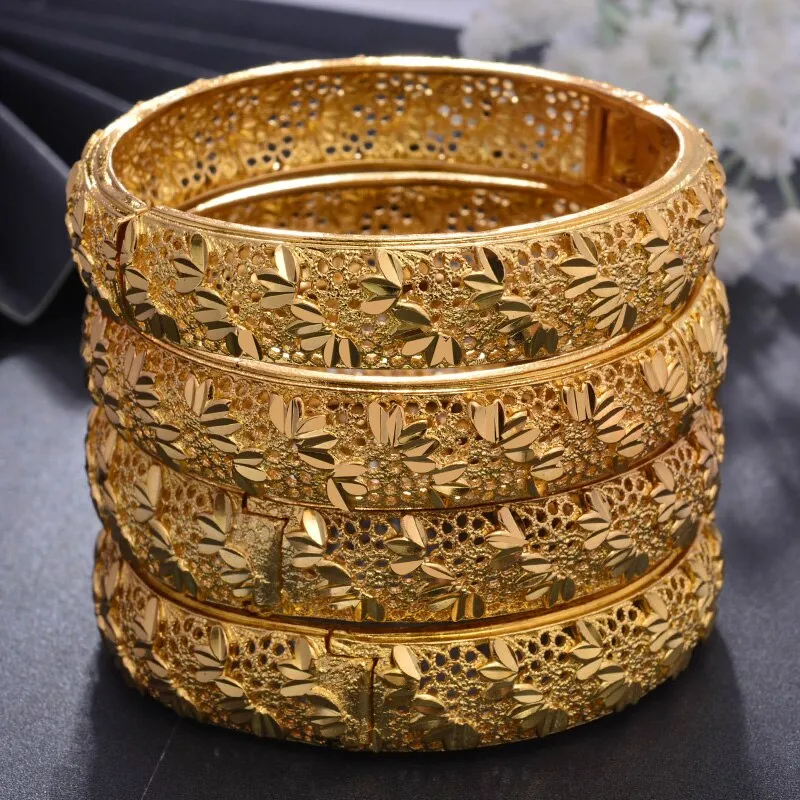 Dubai Luxury Flower Bracelet  4pcs/lot Gold color Bangles for Women