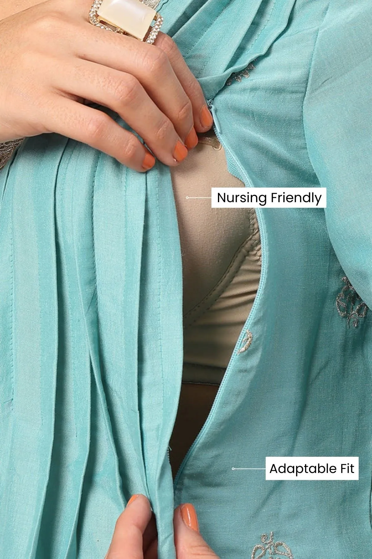 Elegant Turquoise Festive Glow Maternity Feeding Suit Set