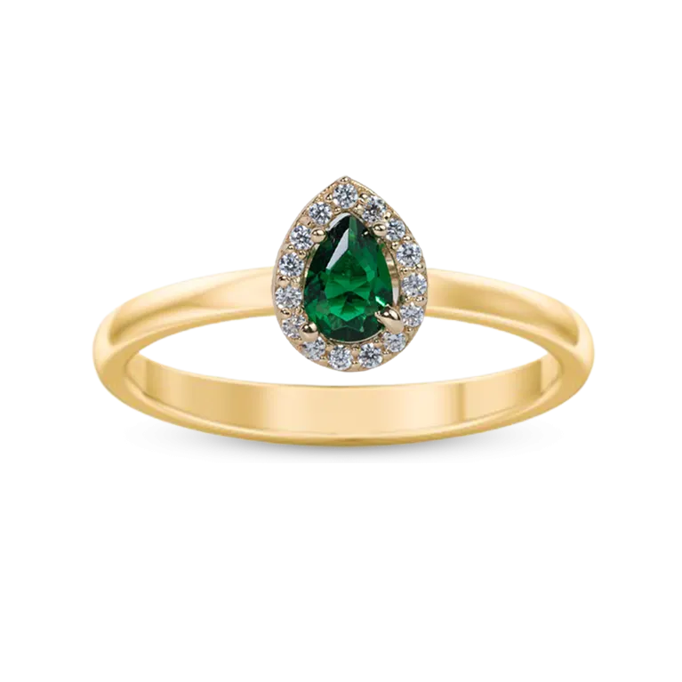 Emerald CZ Halo Pear Shape Ring