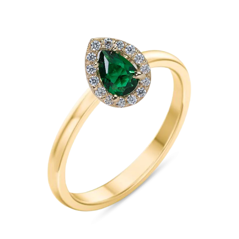 Emerald CZ Halo Pear Shape Ring