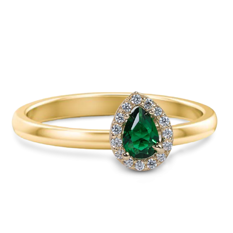 Emerald CZ Halo Pear Shape Ring