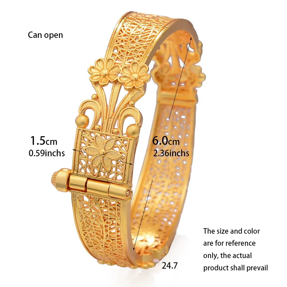 Ethiopia 24k Gold Plated Dubai Bangles For Women African Party Wedding Flower Gifts