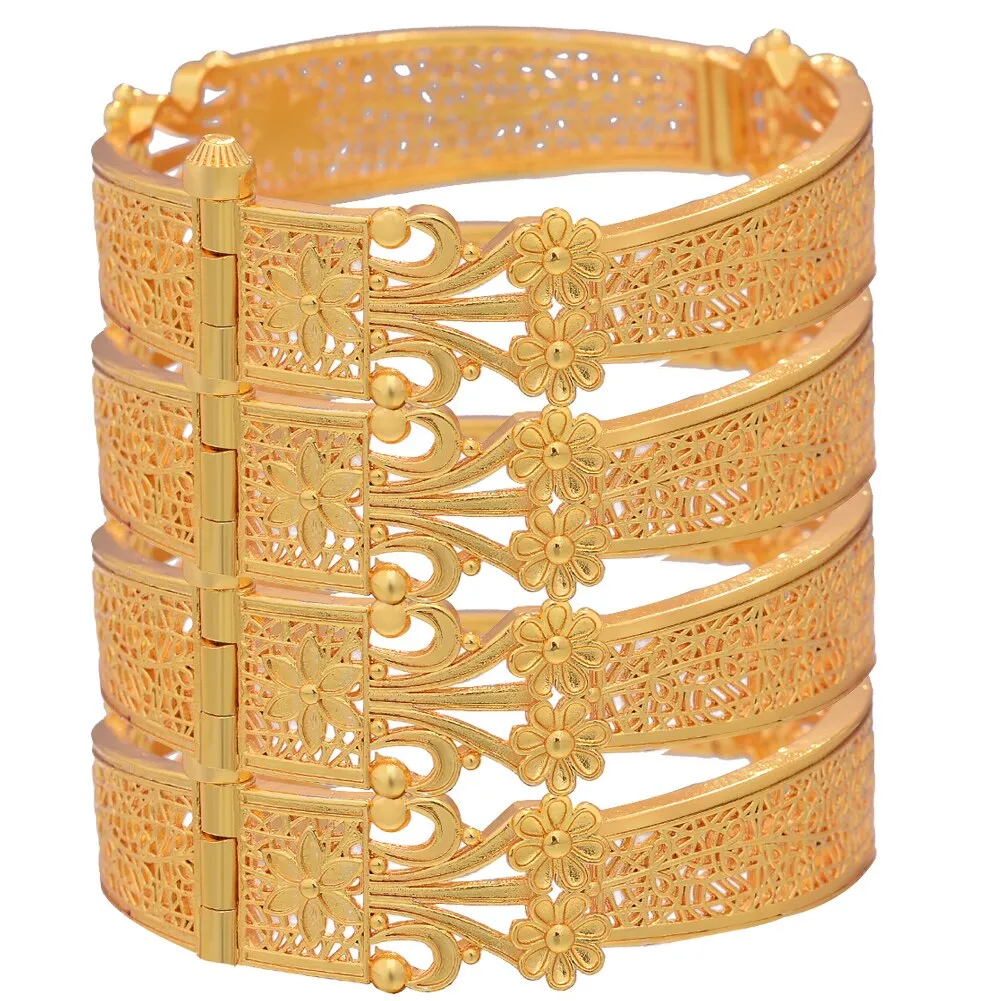Ethiopia 24k Gold Plated Dubai Bangles For Women African Party Wedding Flower Gifts