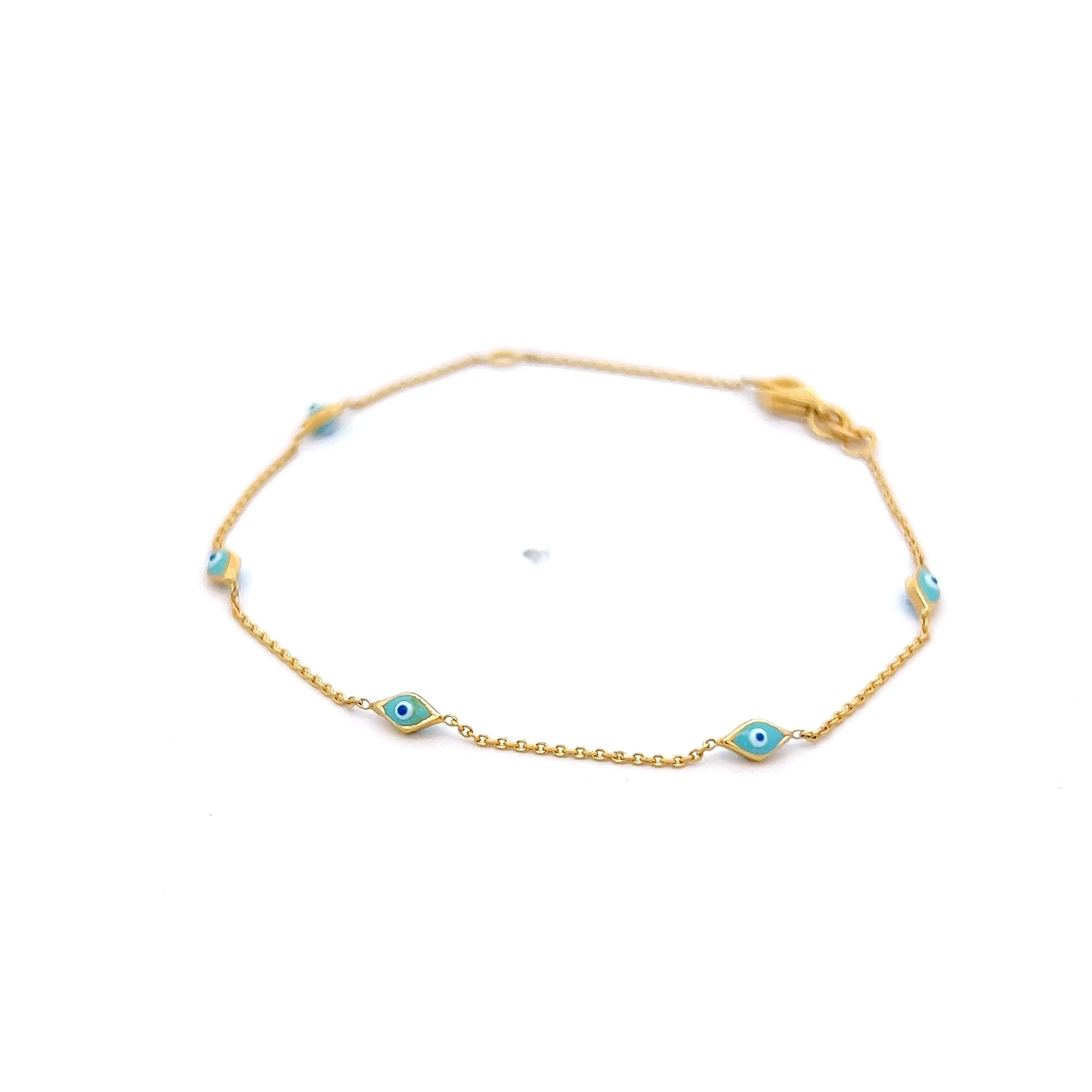 Evil Eye Turquoise Bracelet in 14k Yellow Gold