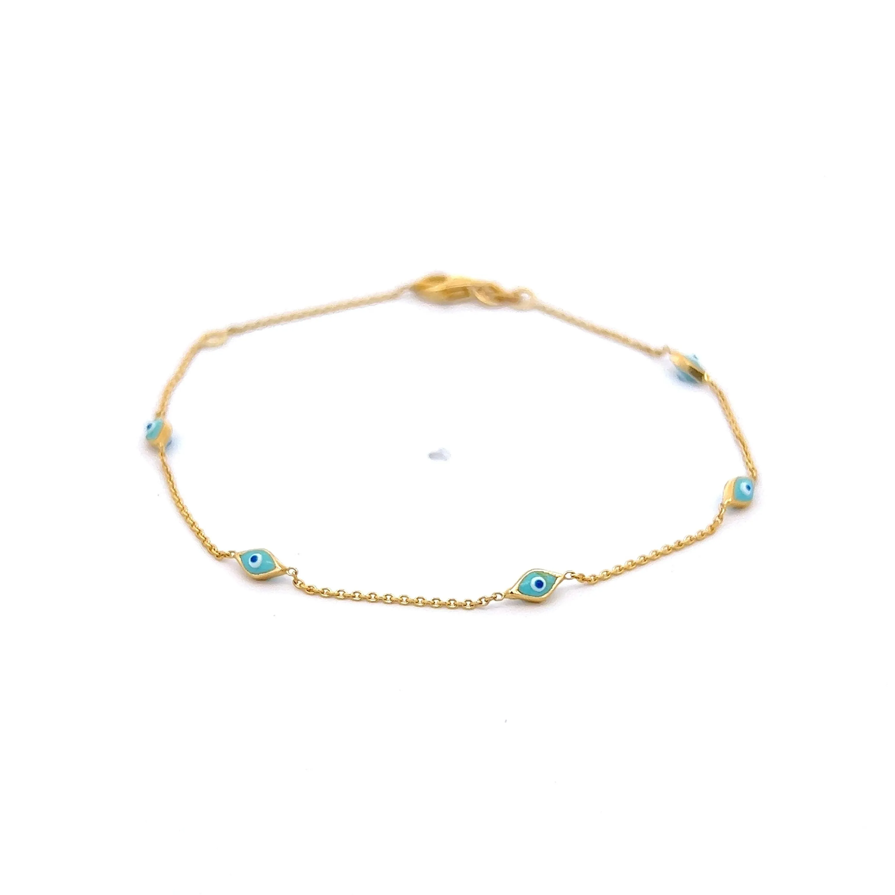 Evil Eye Turquoise Bracelet in 14k Yellow Gold