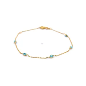 Evil Eye Turquoise Bracelet in 14k Yellow Gold