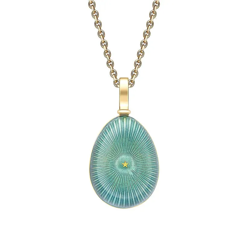 Faberge Heritage 18ct Yellow Gold & Teal Enamel Star Burst Egg Pendant