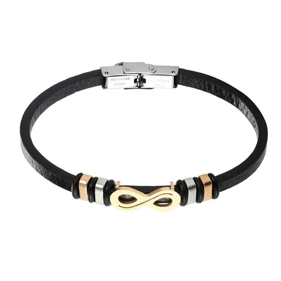 Fashion Women Charm Bracelets Infinity Style Stainless Steel & Leather Cuff Bangles