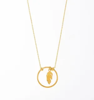 Feather in a Circle Necklace | Gold Plated