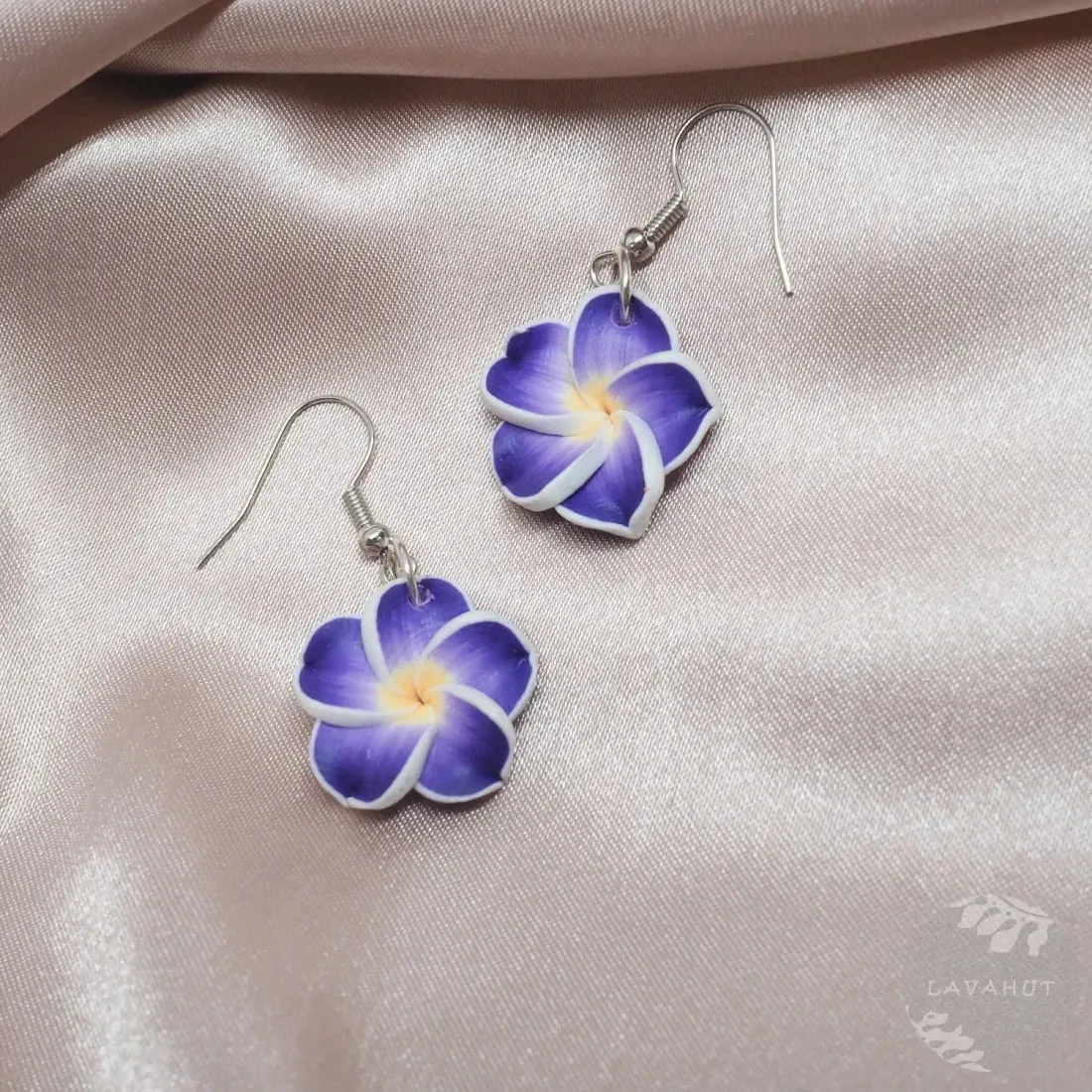 Flirty Plumeria Purple Drop Earrings