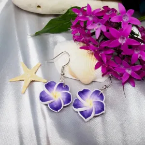 Flirty Plumeria Purple Drop Earrings