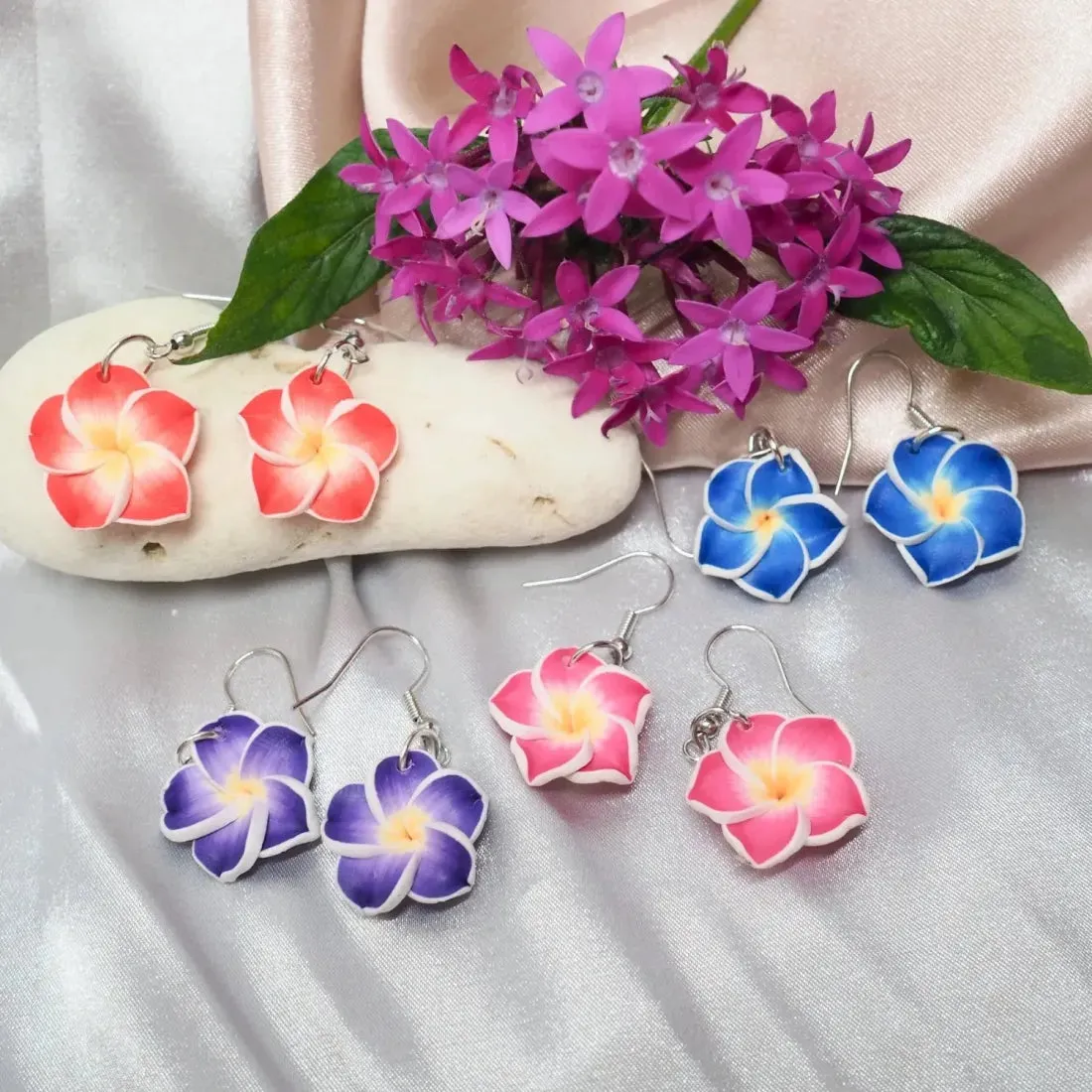 Flirty Plumeria Purple Drop Earrings