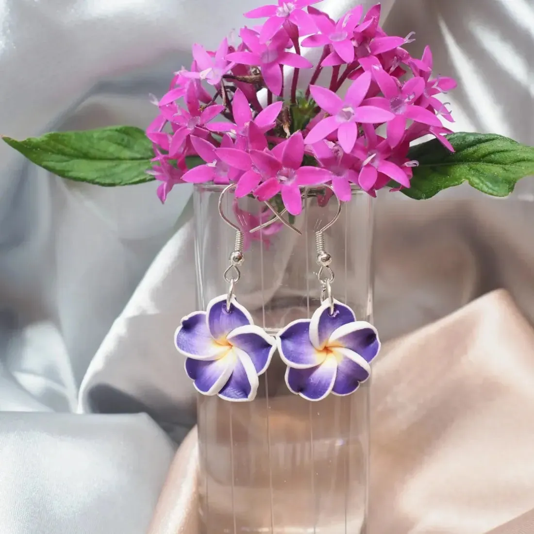 Flirty Plumeria Purple Drop Earrings