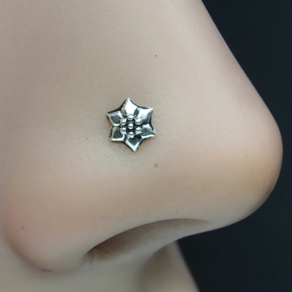 Floral shape Sterling Silver Oxidized Nose pin for Girls and women
