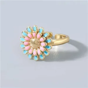 Floral Whimsy: Korean Oil-spot Open-end Ring - Pink/Blue