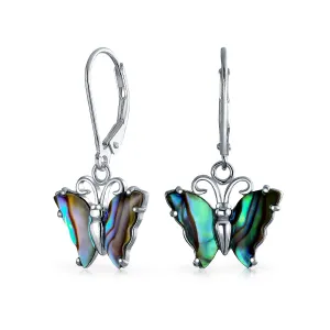 Garden Insect Abalone Butterfly Dangle Earrings  Sterling Silver Leverback