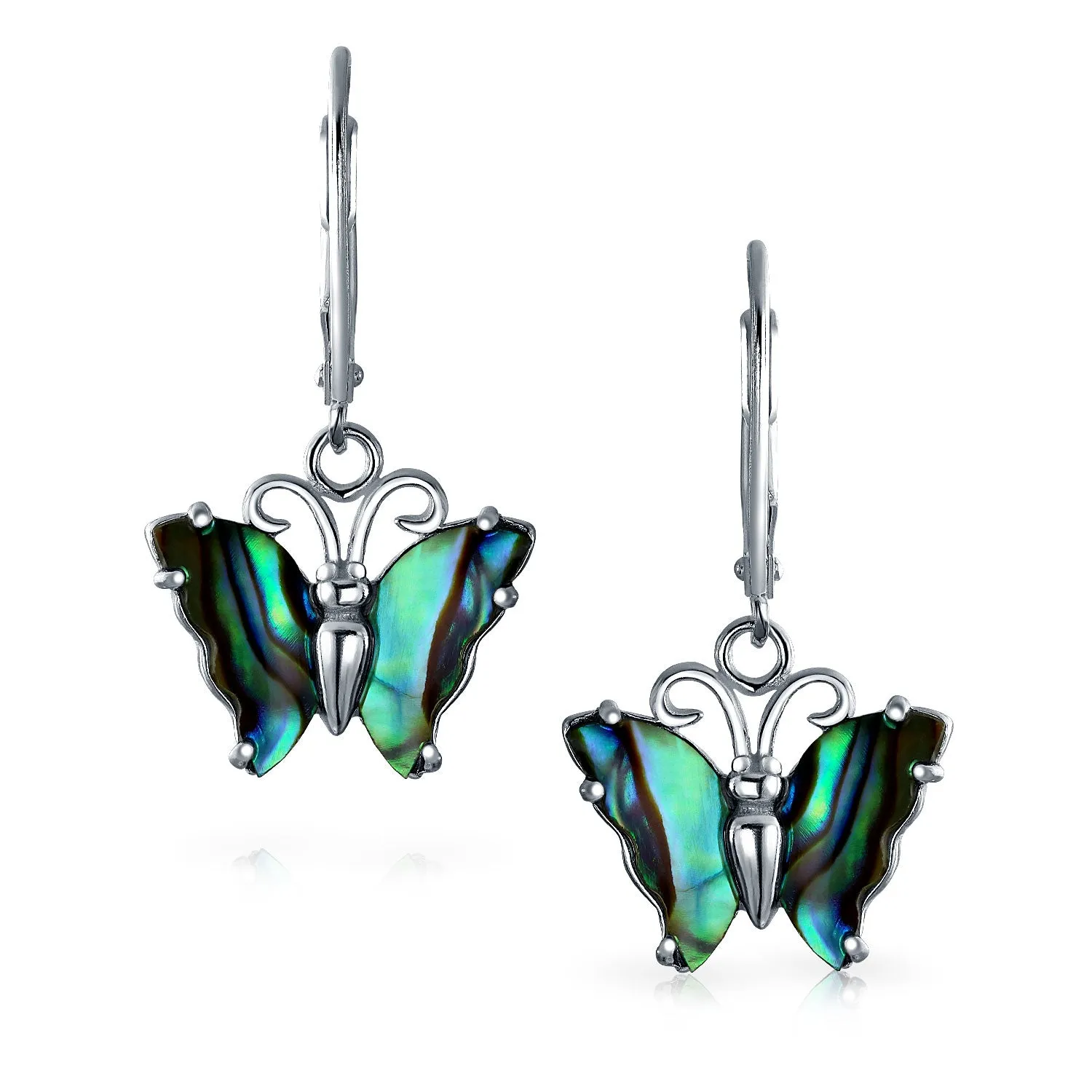 Garden Insect Abalone Butterfly Dangle Earrings  Sterling Silver Leverback