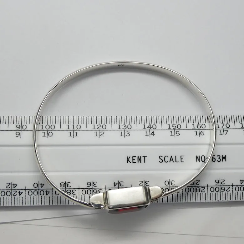 Garnet Bracelet Bangle, Faceted Oblong Gemstone, 925 Sterling Silver