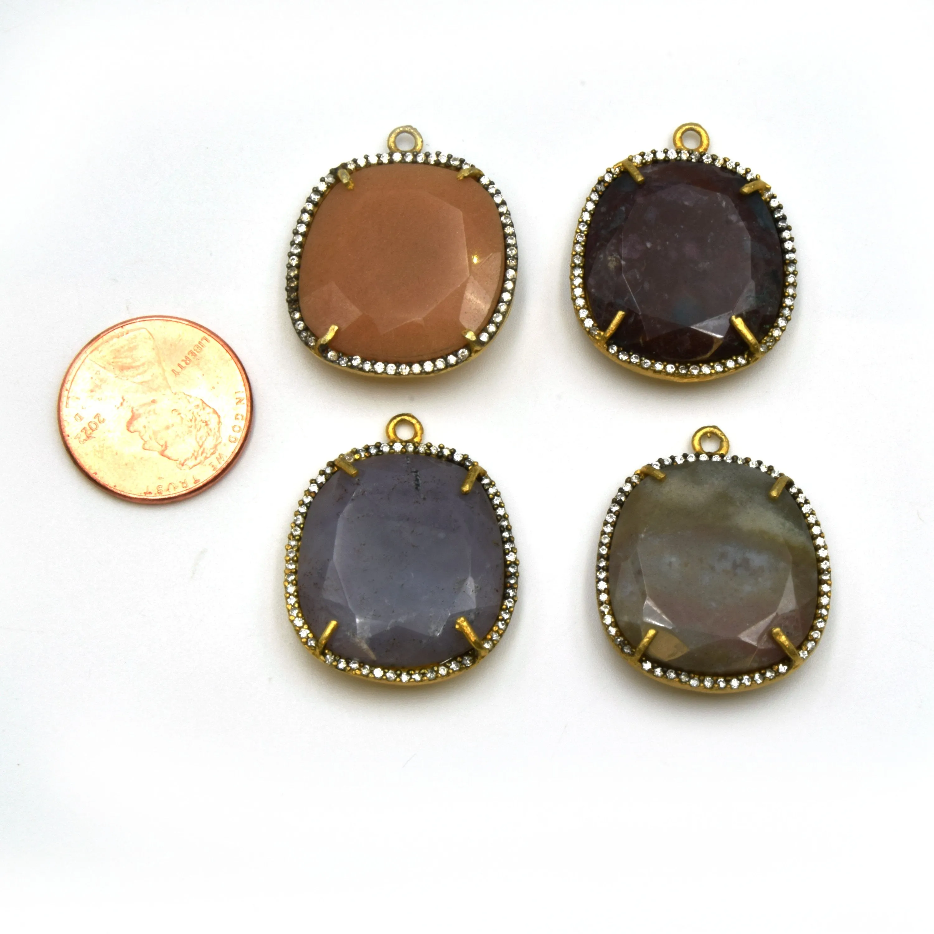 Gemstone CZ Bezel Pendant Cushion Shaped Pendant - Measures 22mm x 24mm