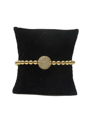 Gold Ball Bracelet Baguette Round CZ Station