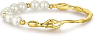 Gold Bracelets for Women Pearl Beaded Charm Bracelet 14K Gold Plated Bangles Dainty Jewelry Gifts