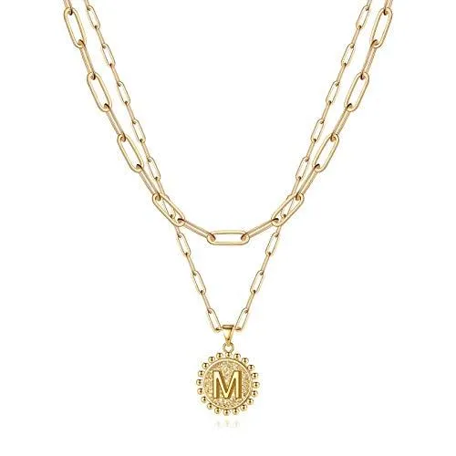 Gold Initial Necklaces for Women Girls, 14K Gold Plated Layering Paperclip Link Chain Necklace