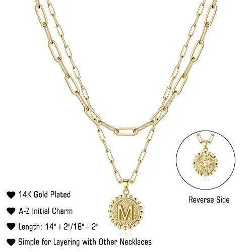 Gold Initial Necklaces for Women Girls, 14K Gold Plated Layering Paperclip Link Chain Necklace