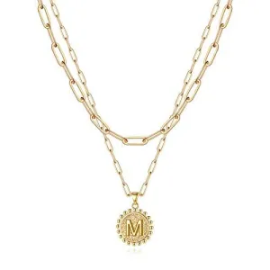 Gold Initial Necklaces for Women Girls, 14K Gold Plated Layering Paperclip Link Chain Necklace