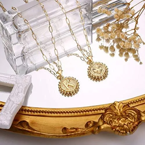 Gold Initial Necklaces for Women Girls, 14K Gold Plated Layering Paperclip Link Chain Necklace