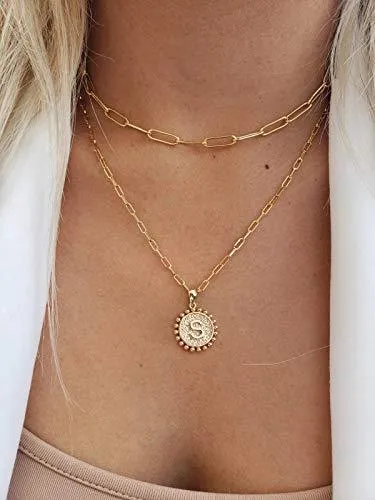 Gold Initial Necklaces for Women Girls, 14K Gold Plated Layering Paperclip Link Chain Necklace