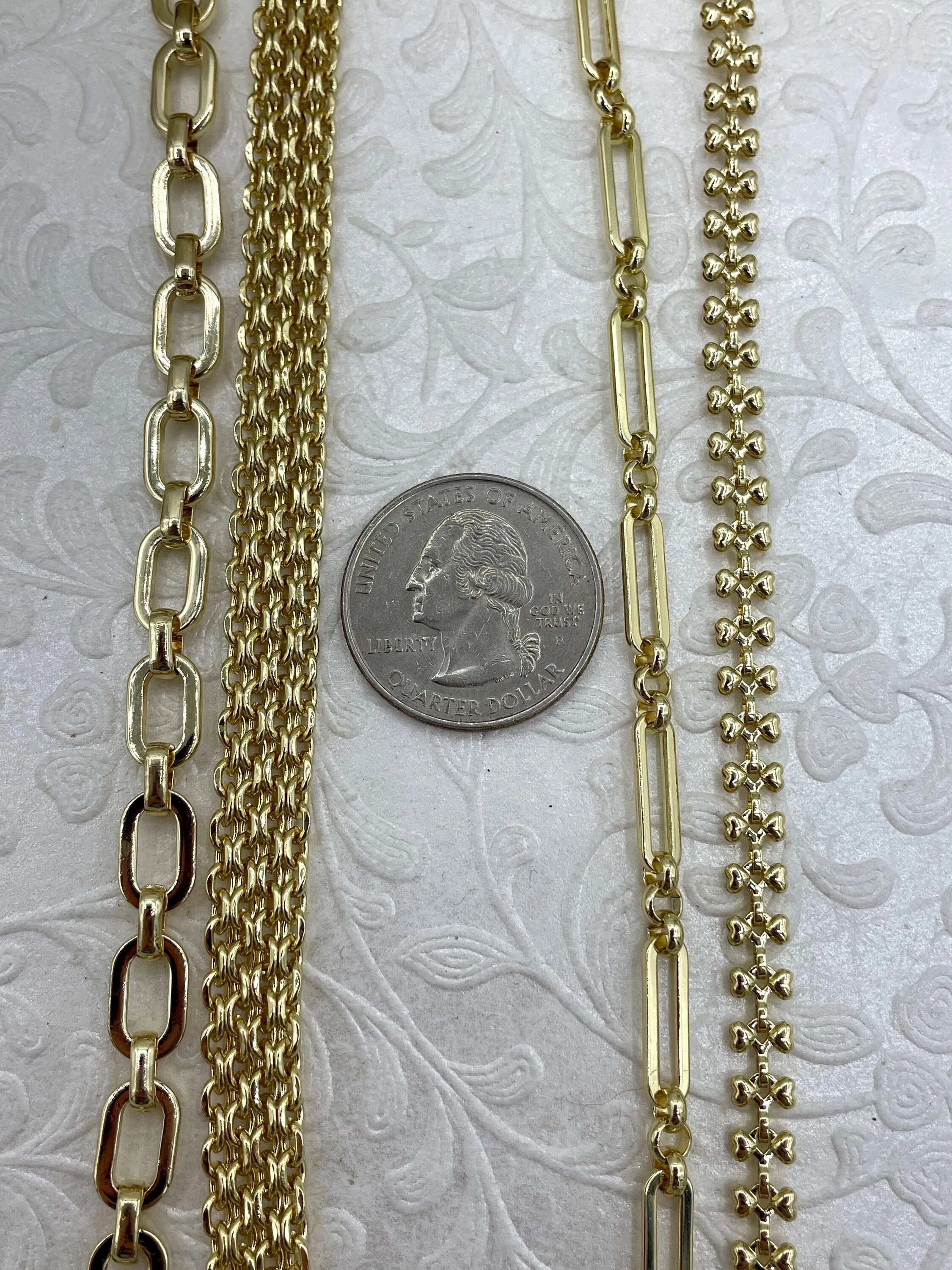 Gold Plated Stainless Steel Multilink Textured Chains, 4 styles, Handmade Chains, Stainless Steel HIGH QUALITY, Sold by the ft. Fast Ship