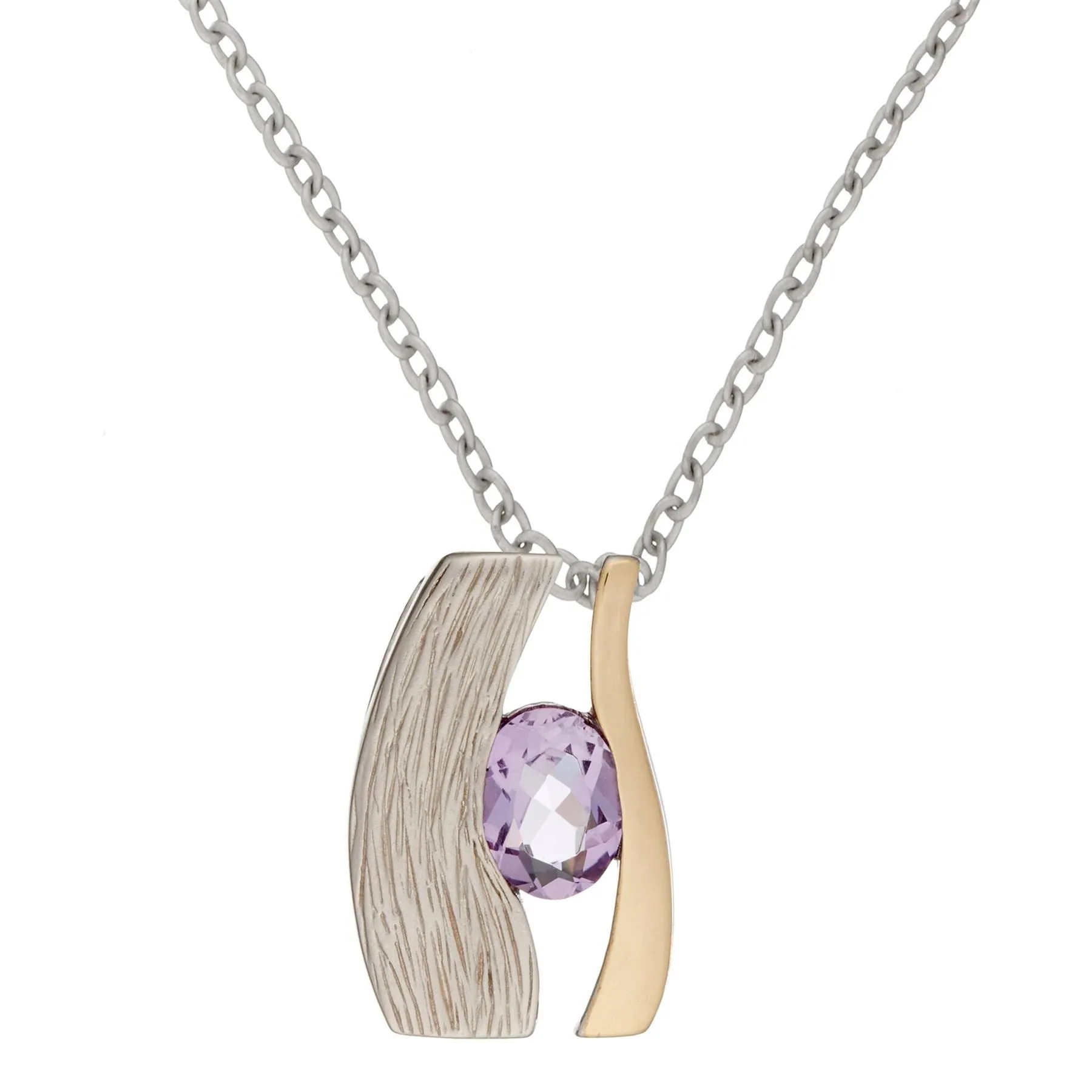 Gold Plated Sterling Silver Brushed Amethyst Eye Pendant Necklace