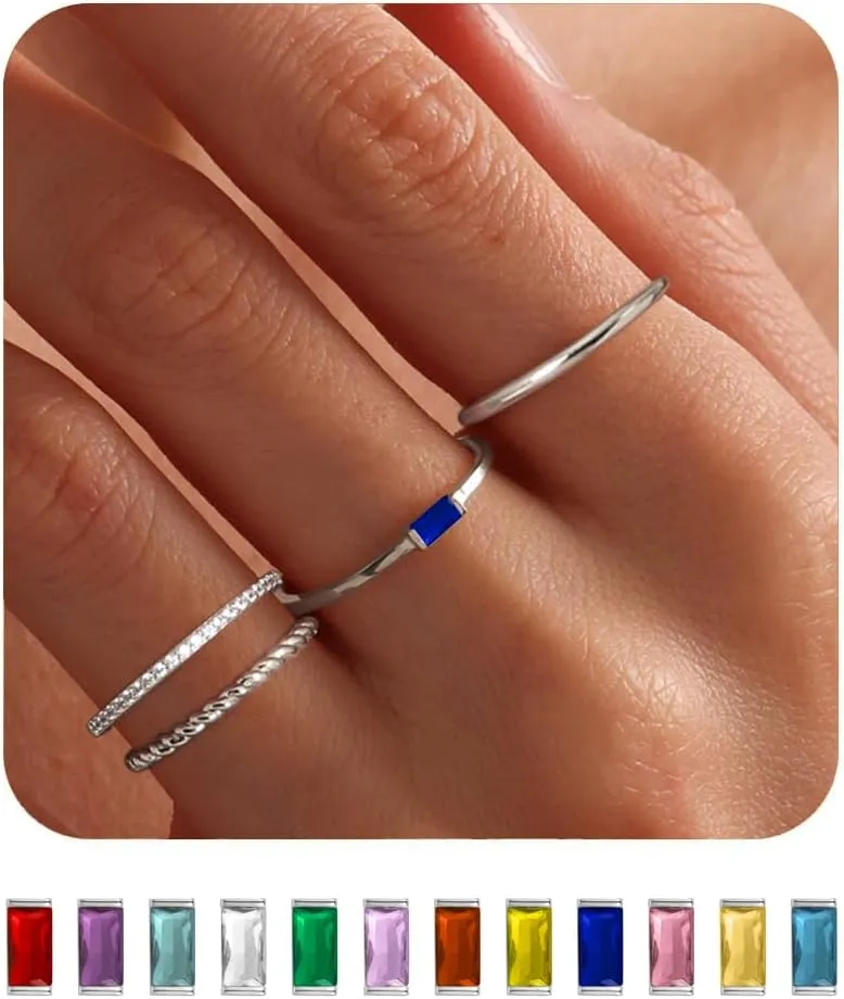 Gold Stackable Birthstone Rings for Women - Non Tarnish 14K Gold Plated Dainty Ring - Engagement Wedding Promise Rings Gemstone Rings for Birthday Jewelry Gifts Size 6-10